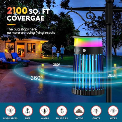 Solar Bug Zapper Lantern, w/Flame Light & RGB Light, 4200V Mosquito Zapper