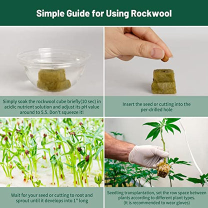 1" Rockwool Cubes for Hydroponics - (200 Plugs in Total) 4 Sheets Rockwool Grow Cubes for Rooting, Cuttings, Clone Plants, Starting Seeds, Ideal Rockwool for Hydroponic Growing - size: 200 Plugs