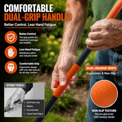 6-Tine Dual-Blade Weed Rake , 35-65" Ergonomic No-Bend Iron Weeding Rake