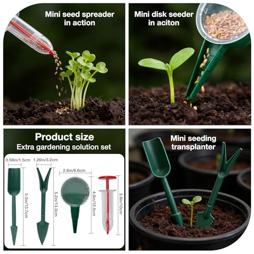SHALL 3PCs Galvanized Raised Garden Bed Kit, 2x2x1ft Round Planter Boxes Outdoor W/Mini Seed Spreader, Disk Seeder, 2X Seeding Transplanters, Protective Gloves for Flowers Fruits Vegetables Herbs
