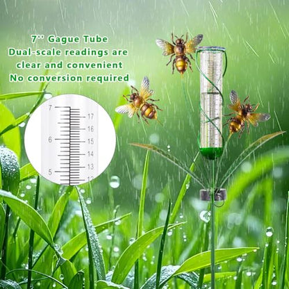 Solar Rain Gauge with 7-Inch Plastic Tube, Bee Decor - color: Yellow Bee