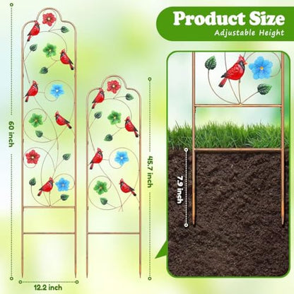 2 Pack Metal Garden Trellis Arched Fence Trellises for Climbing Plants Outdoor, Roses, Vines, Flowers, and Vegetables Support, 60'' H x 12'' W Redbird - color: Redbird