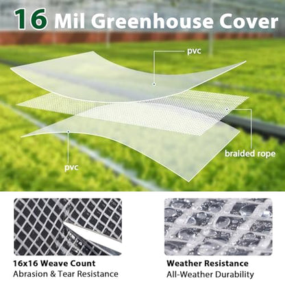 6X8FT Heavy Duty Clear Greenhouse Tarp, 16 Mil, Waterproof, Grommets - size: 6*8ft-1PC