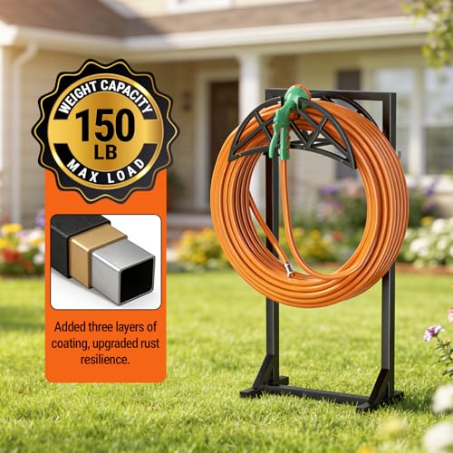 Garden Hose Reel, Heavy Duty Water Hose Holder for Outside - color: Matte Black