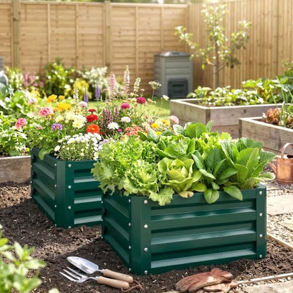 Outsunny 2 Piece 2' x 2' x 1' Galvanized Raised Garden Bed, Green - color: Green