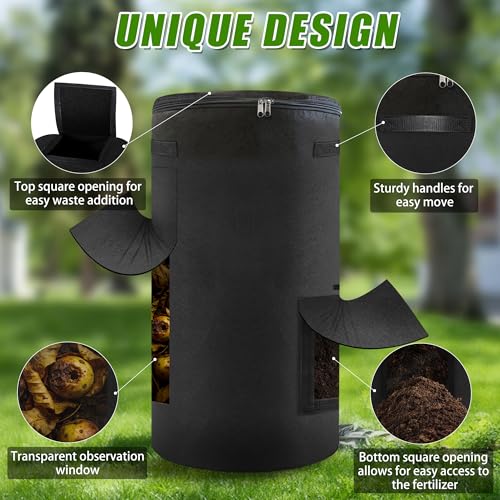 Compost Bin Outdoor with Handles Observation Windows, 34 Gallon