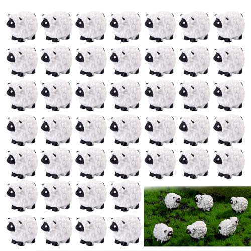 60 pcs Mini Resin Sheep Many Styles Variety Tiny Animals Figures Miniature Little Small Animal Figurines Bulk for Micro Fairy Garden Landscape Accessories Hide Crafts Decor Aquarium - color: Sheep-60p