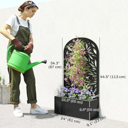 Outsunny Metal Raised Garden Bed with Trellis, Leaves Cut-Out - style: Leaves Cut-Out