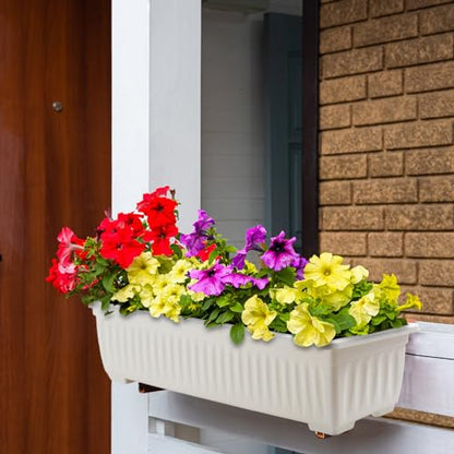 FillTouch 6 Packs 23 Inch Window Flower Box Extra Large Window Sill Herb Garden Long Rectangle Planter Plastic Boxes Outdoor with Drainage Trays Boxes for Balcony Windowsill Patio Garden - size: 23 Inch