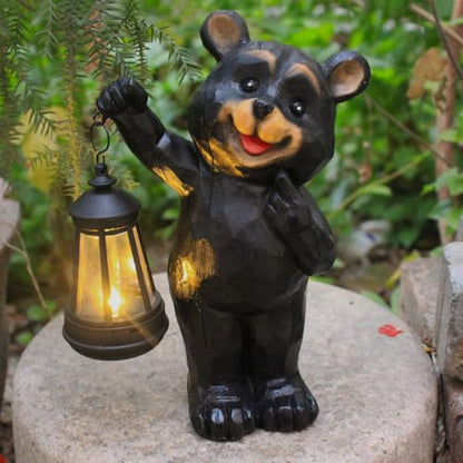Solar Bear Garden Statue, Resin Figurine with Hanging Solar Lantern Outdoor Decor - style: bear 2