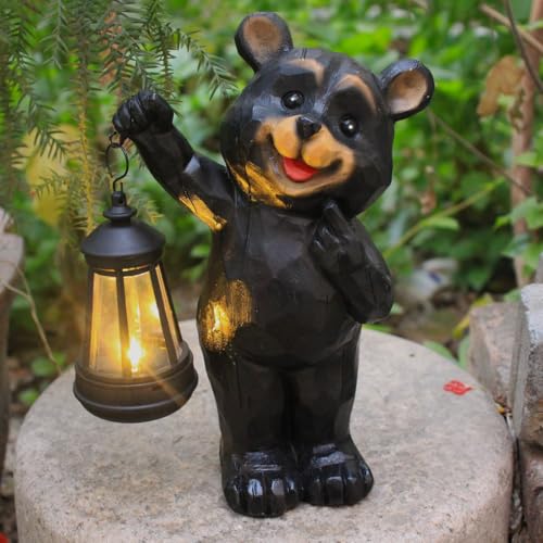 Solar Bear Garden Statue, Resin Figurine with Hanging Solar Lantern Outdoor Decor - style: bear 2