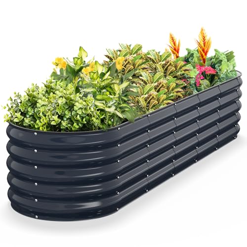 Kesfitt Raised Garden Bed, Metal Galvanized Steel Oval Garden Bed 8x2x1.5 ft with 18-Inch Deep Open-Bottom Design for Outdoor Vegetable Gardening, Midnight Blue - color: Midnight Blue, size: 8x2x1.5FT