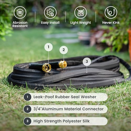 Giraffe Tools Garden Hose 50FT Lightweight Lay Flat Water Hose Kink Free Flexible Hose with 9 Spray Function Nozzle（Black） - size: 50FT