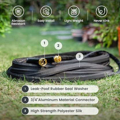 Giraffe Tools Garden Hose 50FT Lightweight Lay Flat Water Hose Kink Free Flexible Hose with 9 Spray Function Nozzle（Black） - size: 50FT