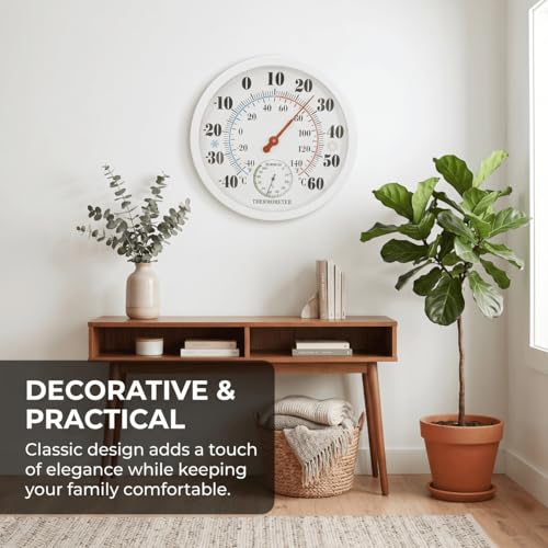 10 Inch Indoor Outdoor Thermometer Hygrometer, Wall Mount
