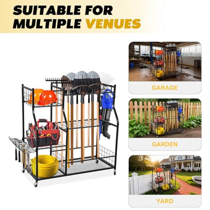 Garden Tool Organizer Rolling Cart Large Capacity Rust-Resistant Tool Cart