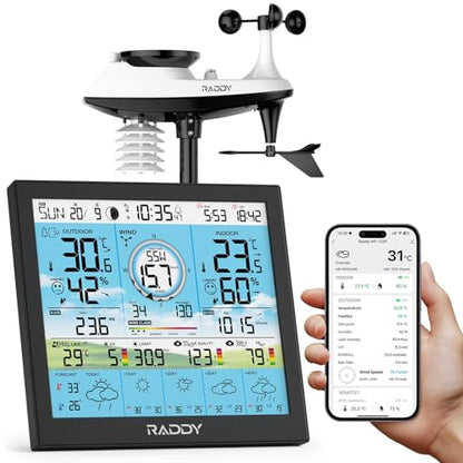 Raddy WF-120P Wi-Fi Weather Station with App, 10 Inch HTN Display