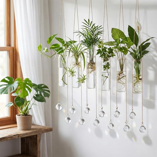Hushee 6 Pcs Hanging Propagation Stations with Crystal Suncatcher