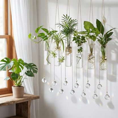Hushee 6 Pcs Hanging Propagation Stations with Crystal Suncatcher
