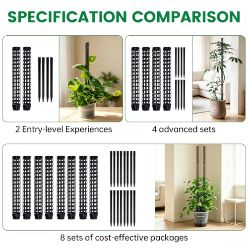 Stackable Small Moss Pole for Monstera Pothos, Fillable Support - size: 4pack-small-black