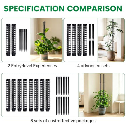 Stackable Small Moss Pole for Monstera Pothos, Fillable Support - size: 4pack-small-black