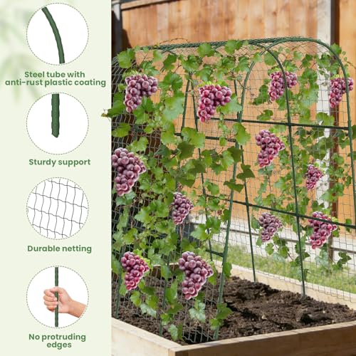 Cucumber Trellis, Metal Garden Arch Trellis for Raised Bed, 48 x 48inch U-Shape Garden Trellis for Climbing Plants Outdoor, Vegetables Fruit Plant Support with Netting, Gardening Supplies (Green) - size: 48 x 48 inch
