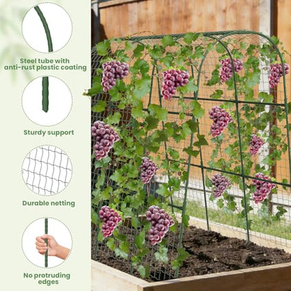 Cucumber Trellis, Metal Garden Arch Trellis for Raised Bed, 48 x 48inch U-Shape Garden Trellis for Climbing Plants Outdoor, Vegetables Fruit Plant Support with Netting, Gardening Supplies (Green) - size: 48 x 48 inch