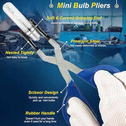 Mini Bulb Pliers, Mini Bulb Removal Tool, Broken Bulb Extractor, Metal Mini Bulb Changer Remover Installer Tool for Removing Hard to Reach Miniature Bulbs