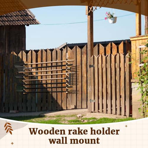 Beeveer 2 Pairs Pine Wood Garden Tool Organizer Wall Mount, 8 Slots Holder