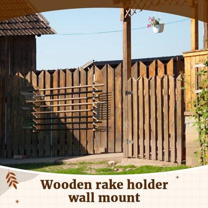 Beeveer 2 Pairs Pine Wood Garden Tool Organizer Wall Mount, 8 Slots Holder