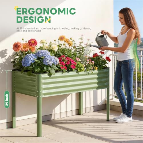Elevated Raised Garden Bed Outdoor with Leg for Patio, 2' X 4', Green - style: Basic Green(No Casters, No Shelf)