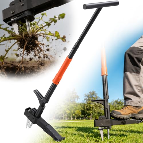 Weed Puller, 4-Claw Stand Up Weed Puller Tool with Long Handle & Steel Head, 41" Adjustable T-Handle Weeder Tool, Easily Remove Weeds Root Without Bending, Pulling, or Kneeling