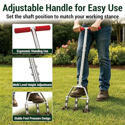 PPZ Manual Core Aerator Lawn Tool with 3 Hollow Tines for Compacted Soil