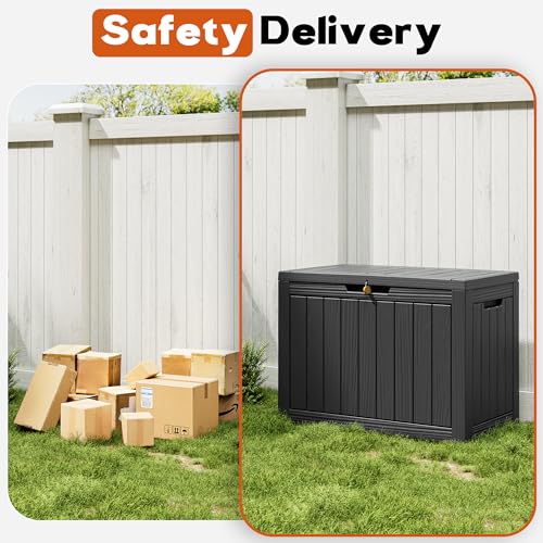 Waterproof Outdoor Storage Box, Resin Patio Bin,50 Gal,Black - color: Striped Black, style: 50 Gallon