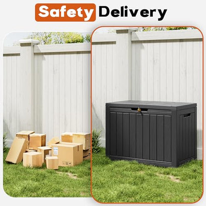 Waterproof Outdoor Storage Box, Resin Patio Bin,50 Gal,Black - color: Striped Black, style: 50 Gallon