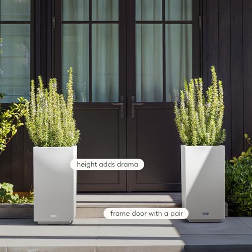 Veradek Block Series Pedestal Planter - Tall Rectangular Outdoor Planter - color: White, size: 32"H x 15.5"W