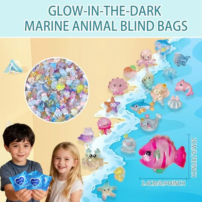 Mini Glow In The Dark Animal Resin Models, Resin Animals Mystery Bags, Individually Wrapped Blind Bags Tiny Animal Figurines, Collectible Mini Animals For Fairy Garden, DIY Crafts (50, Ocean) - color: Ocean