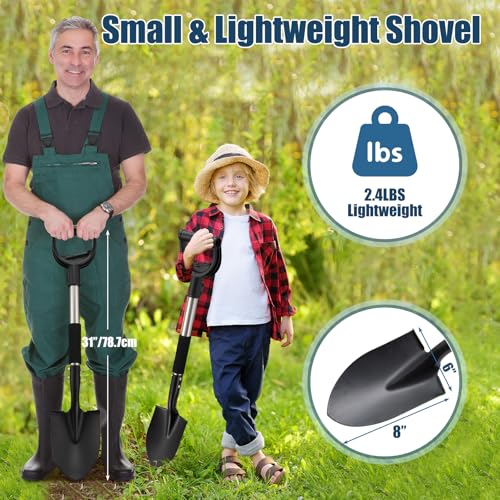Multi-Task Small Shovel 31" - D-Handle Ergonomic Design for Raised Garden Beds, Outdoor Compact Spaces & Family Camping (Rustproof & Ultra-Light), Silver - color: Silver
