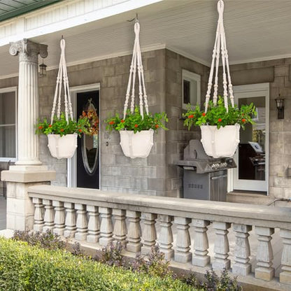 4 Pack Macrame Plant Hangers Indoor Set Large Crochet Hanging Holder, White - color: White