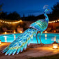 31" L Metal Peacock Garden Statue,Handcrafted Outdoor Yard Art - color: 31"l Iridescent Blue Peacock
