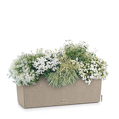 Lechuza BALCONERA Stone 50 Sand Beige, Self-Watering Window Box (Railing Planter), H7.5 L19.7 W7.5 in - color: Sandy Beige, style: 50