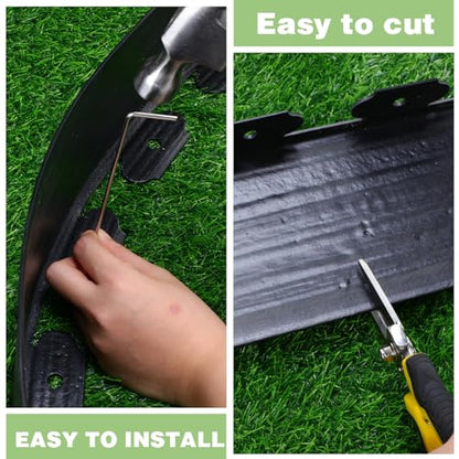 FoldTier 6 Inch Tall 66 ft Length Landscape Plastic Edging Kit with Hammer Spikes Plastic Garden Flower Bed Edging Landscape Border for Gardens Border Grass Yard Lawn (Black) - color: Black