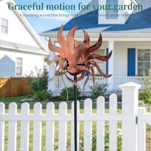 Willow Leaf 360° Metal Wind Spinners Outdoor, 53" H - color: Copper 53*12 Inch