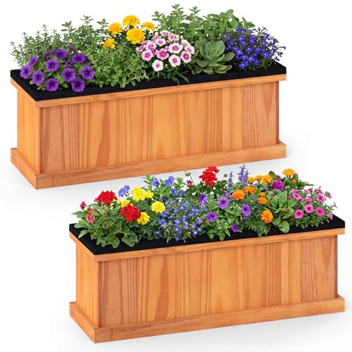 HAPPYGRILL Wood Raised Garden Bed with Drainage Holes & Liner - color: Orange, size: 28" x 10" x 10"