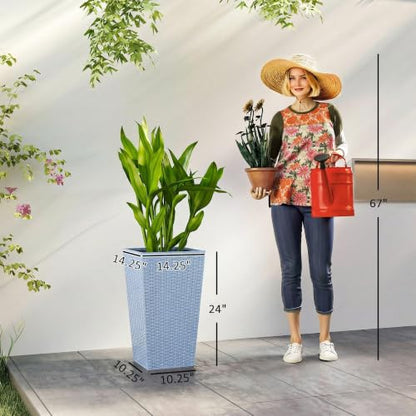 Outsunny 24 in Taper Tall Planters for Outdoor Plants Set of 3, Light Gray - color: Light Gray