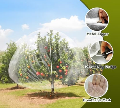 2Pcs 8x8ft Fruit Tree Covers with Zipper and Drawstring, Durable Garden Mesh Net to Protect Fruit Trees, Apple, Cherry, Peach Trees – Reusable, Lightweight - size: 8 X 8ft