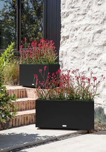 Veradek Block Series Long Box Planter - Rectangular Outdoor Planter - color: Black, size: Medium - 2 Pack