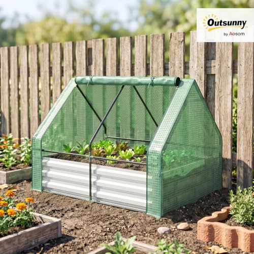Outsunny 4 x 3ft Metal Planter Box with Mini Greenhouse, Green/Gray - color: Green and Gray
