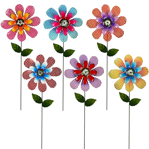 Garden Decor for Outside, Set of 6 Metal Flowers with Shaking Head Decorative Garden Stakes for Spring Decor, Yard Art Garden Decorations for Outdoor Lawn Porch Pathway Patio (Multi-Color) - color: D