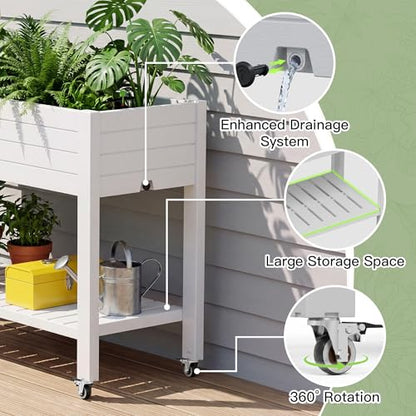 Fancyango Raised Garden Bed with Wheels 33.7" Hx2 -Ashen - color: Ashen, size: 33.7"Hx2